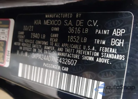 2022 Kia Rio S z USA, uszkodzony, nr VIN 3KPA24AD7NE432607